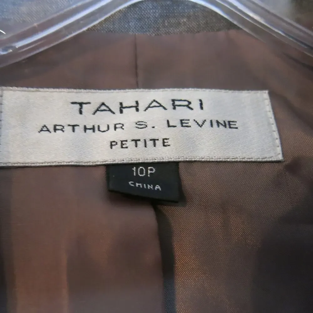 TAHARI Skirt Jacket Suit Set Size 10 Petite Light Brown Linen Blend Business